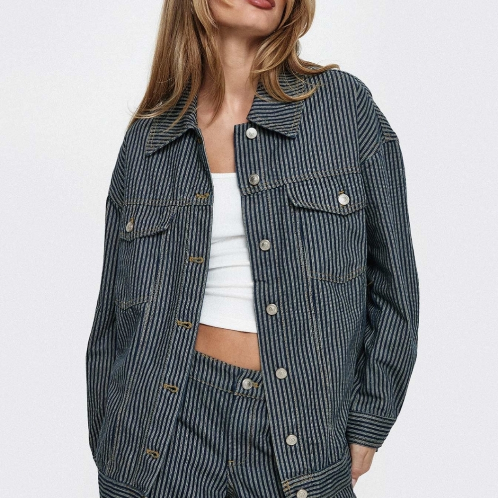 Princess Polly Actually Invested Striped Jean Jacket